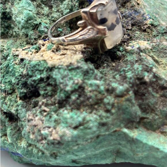 Moss Agate Ring in Sterling Silver Setting -Vintage 70's size 6 - Picture 4 of 7